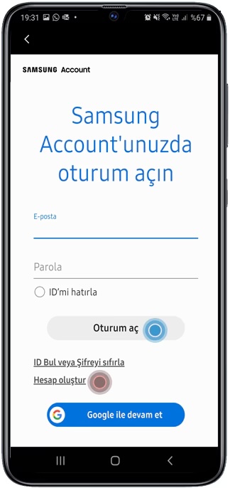 samsung hesap giriş